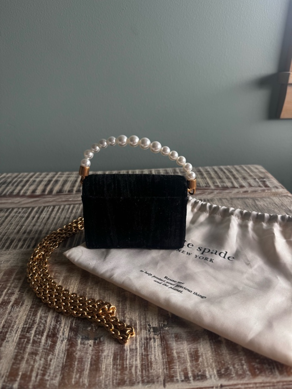 Kate Spade Black Velvet Pearl Handle Mini Bag - Picture 2 of 9